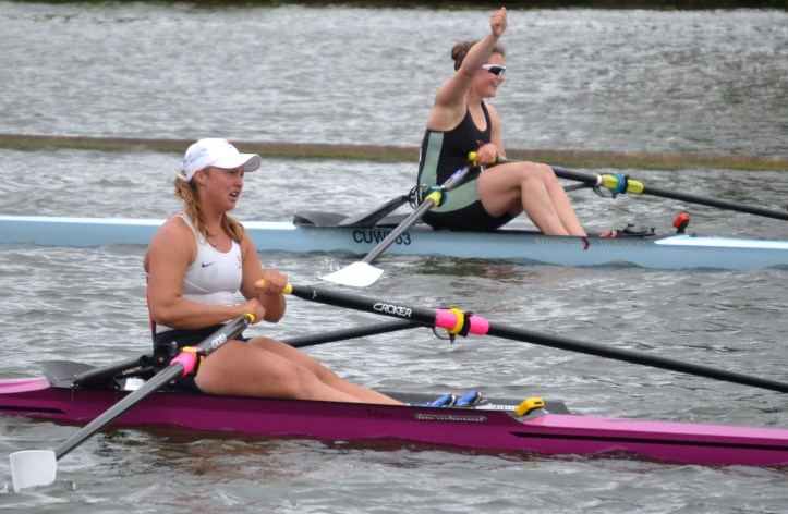 Elite Single Sculls: Wilson, Cambridge University Womens BC beat Casto, University of Virginia, USA, by 2 1/4 lengths.