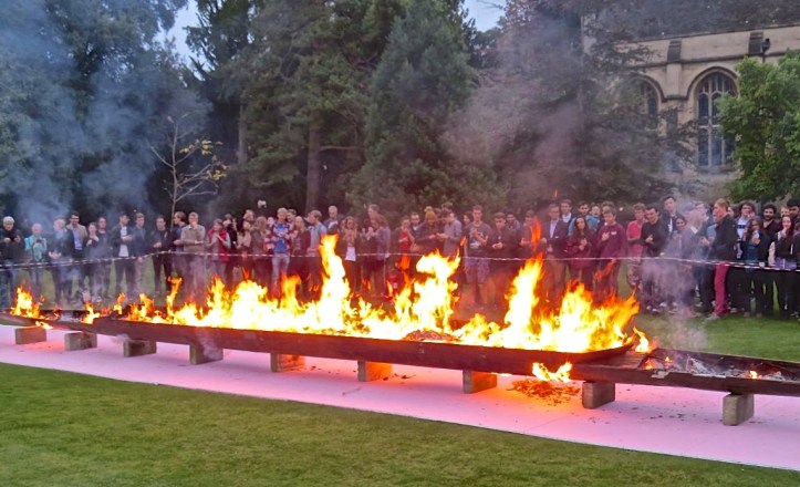 The 2016 Wadham boat burning is some months away but this shows the scene in the college’s Fellows’ Garden in 2015 when the Wadham women celebrated going Head in both March’s Torpids and June’s Eights Week. Picture: www.wadham.ox.ac.uk
