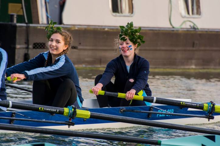 Fran rowing home in two-seat the day we won our Blades last term. Look at those braids. Photo credit: Giorgio Divitini, a student photographer from Churchill College.