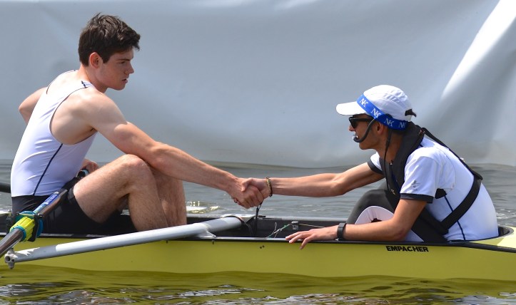 The Princess Elizabeth Challenge Cup (Men’s Junior Eights). The St Paul’s School stroke and cox on the start. They beat Melbourne Grammar School, Australia, by 1 1/4 lengths.