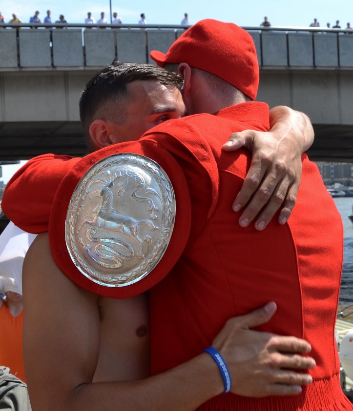 Jake Berry gets a consolation hug from Louis Pettipher.