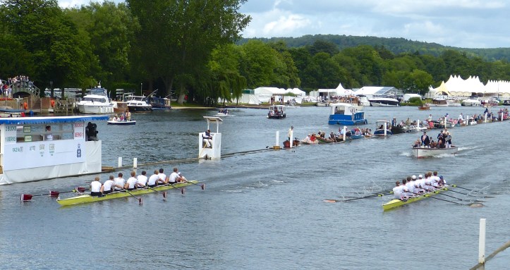 Less than ten strokes from the finish, Nereus row to apparent victory over Leander in the final of the Ladies’ plate.