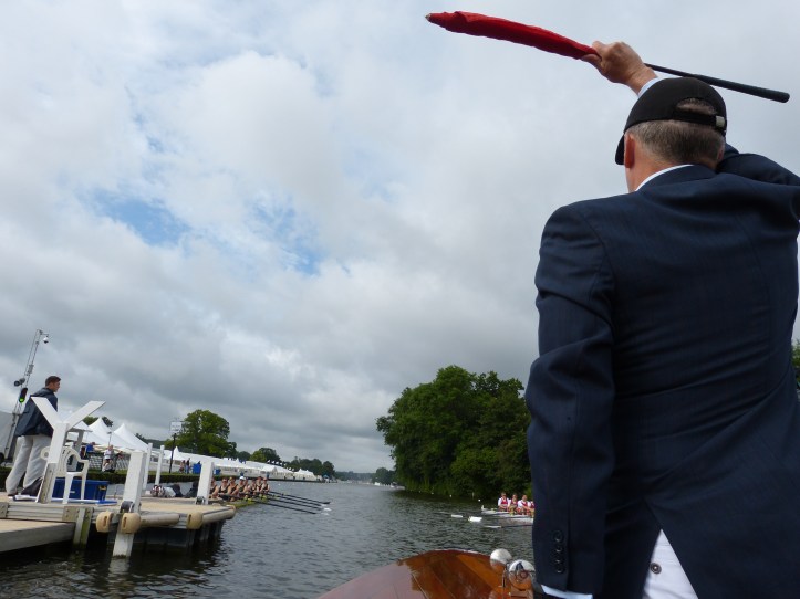 The first part of the Henley starting procedure is for the umpire to say: ’When I see that you are straight and ready, I shall start you like this. Attention. Row. Get ready, please’. Legend has it that umpires are reprimanded if they say ‘I will start you…..’ This is because, as we all know, in strict British grammar, ‘will’ should only be used with second and third person pronouns and that ‘shall’ is the correct verb to talk about the future when using first person pronouns. Tom Weil, the HTBS grammertarian, may wish to confirm this.