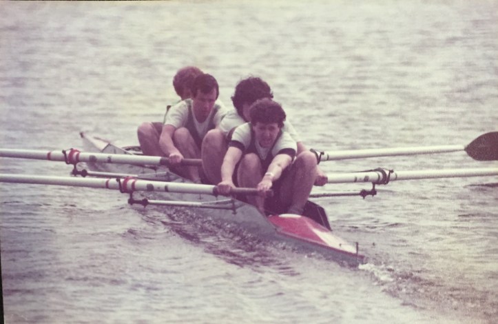 Carbocraft 4+ with wooden ‘Macon’ oars – me with hair – must be 1982/83.