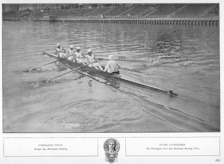 The Christiania Roklub from Oslo, Norway. In their first heat, they rowed their Austrian opponents to a standstill. In the quarterfinal, they had a hard race with the Belgians but came from behind to win by a length. In the semi-final, Thames were a length ahead for most of the way but Christiania managed to close the final gap to only three metres.