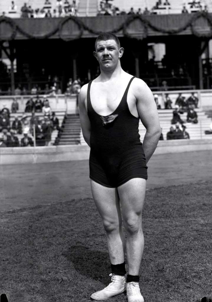 Anders Ahlgren of Sweden, shown here, and Ivar Böhling, of Finland, wrestled for nine hours until their match was declared a tie. Both were given silver medals. Picture: stockholmskallan.se