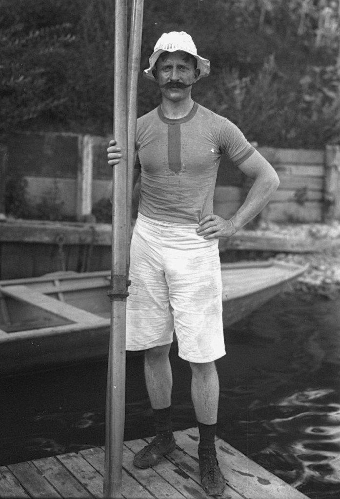 Gaston Delaplane, a French rower at the (unofficial) 1906 Olympic Games with his Gold Medal winning moustache.