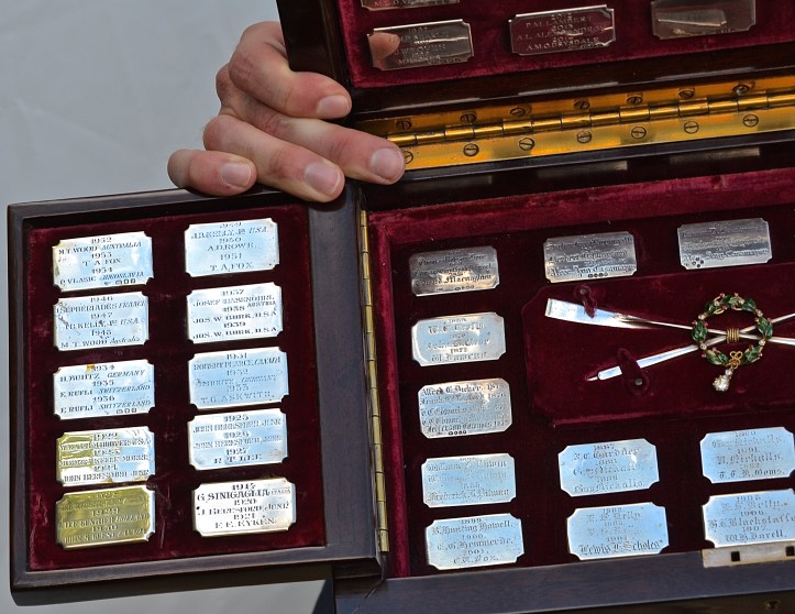 Pic 24. The trophy in close up. Geoff’s name is on the plaque above the one in the bottom left corner.