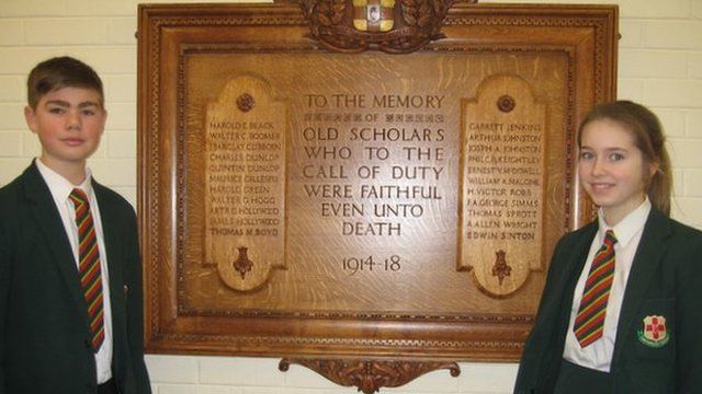 Thomas Sprott named on the memorial of the Friends' School Lisburn. Photo: BBC.