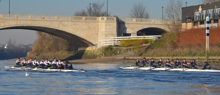 At the finish post, the two crews were closer than this picture suggests. It was a great sprint finish by “Helen” as “Heather” seemed to run out of steam. After 6.8k, the crews were separated by two feet or 0.7 of a second.