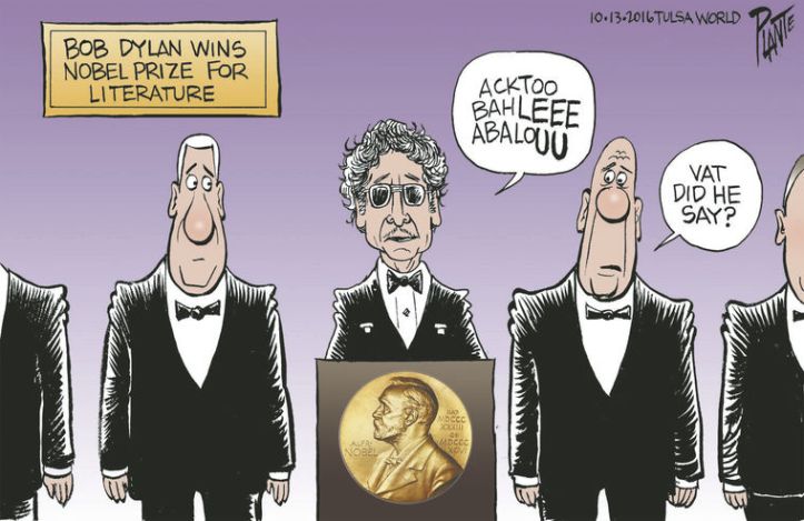 What might have been at tomorrow’s Nobel Prize Award Ceremony at the Stockholm Concert Hall, 4.30 p.m. (CET). The ceremony will be streamed live on Nobelprize.org and a speech prepared by Dylan will be read on his behalf. Patti Smith will also sing the Dylan song ‘Hard Rain’. Image: Bruce Plante, Tulsa World.