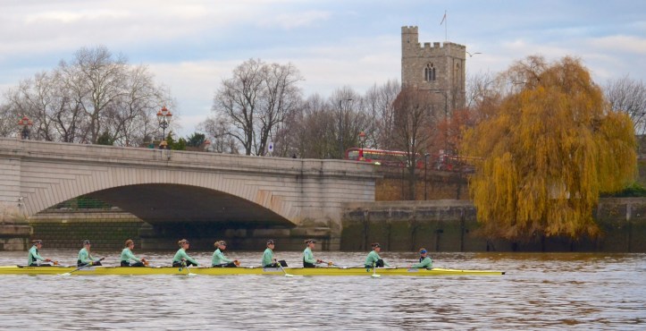 Crew “Needs” at Putney Bridge. It was stroked by Imogen Grant and coxed by Evie Lindsay.