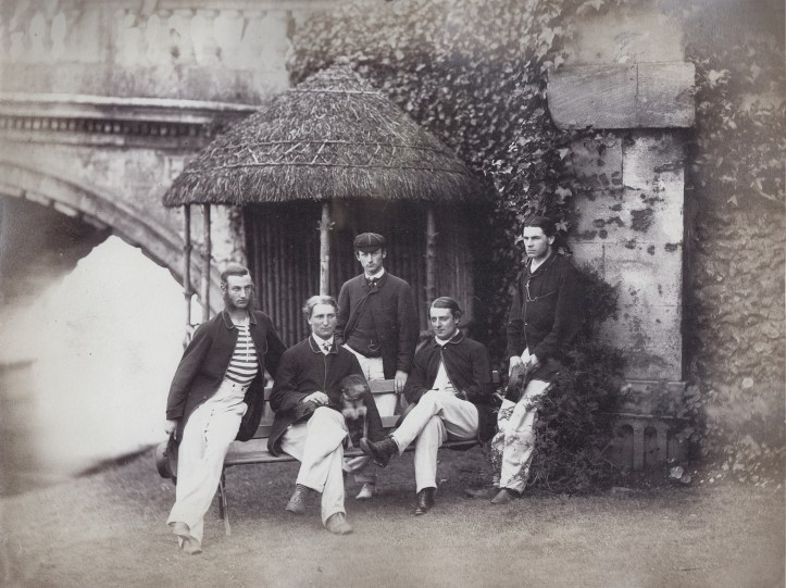 1862 Henley winners, with original Childe of Hale blazers of black and gold. From left: W.C. Harris, W.B. Woodgate, E.G.R. Parr (cox), W. Champneys, R. Shepherd.