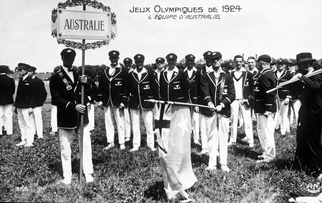 Postcard showing the Australian Olympic team just before the opening ceremony on 4 May 1924.